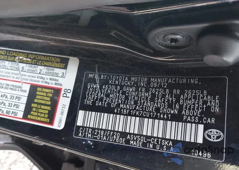 2012 Toyota Camry Se Limited Edition из США, поврежденный, VIN 4T1BF1FK7CU171441